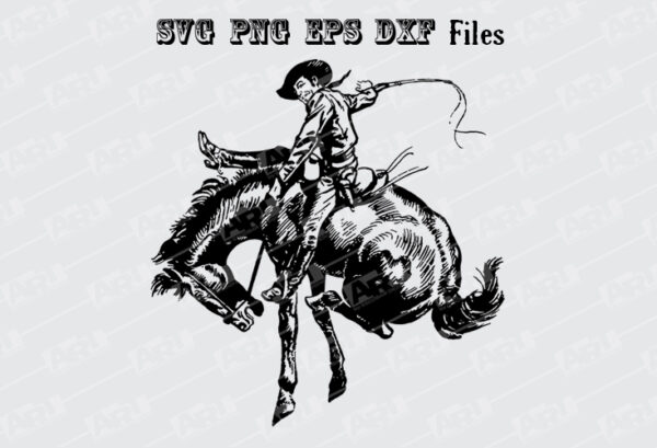 Three Western Cowboys Saddle Bronc Riding SVG & PNG Clip Art Bundle - Image 2