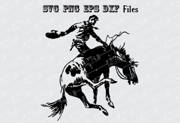 Three Western Cowboys Saddle Bronc Riding SVG & PNG Clip Art Bundle - Image 3