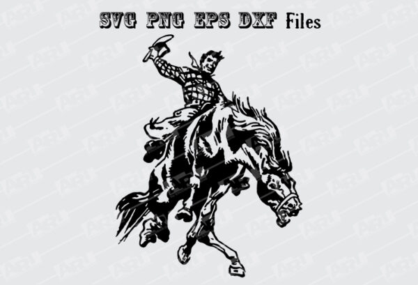 Three Western Cowboys Saddle Bronc Riding SVG & PNG Clip Art Bundle - Image 4