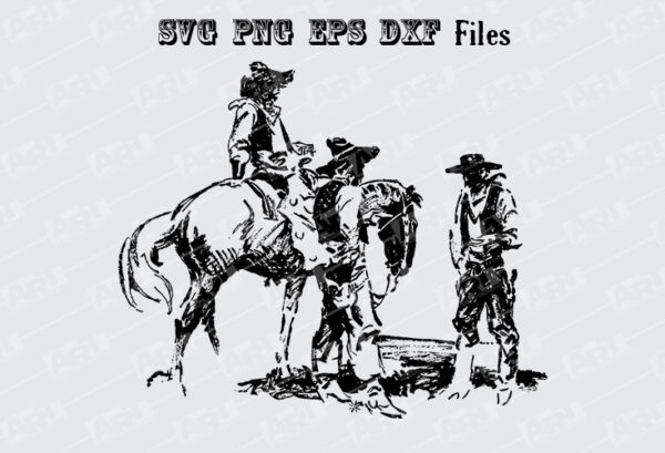 Western Cowboys SVG, At The Coral, Cowboy Couple PNG, Hitched Horses Clip Art Bundle (dfx & eps included) - Image 2