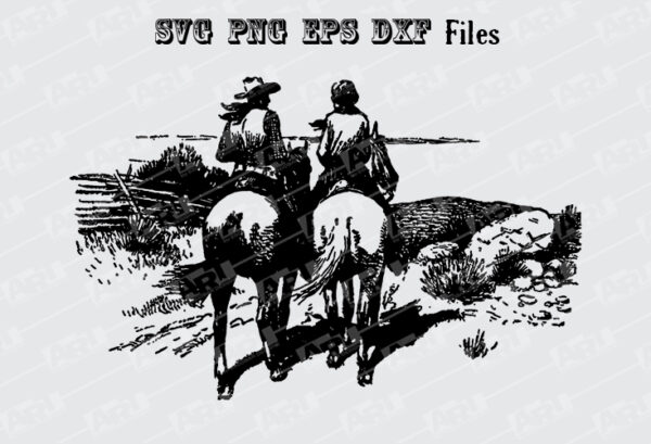 Western Cowboys SVG, At The Coral, Cowboy Couple PNG, Hitched Horses Clip Art Bundle (dfx & eps included) - Image 4